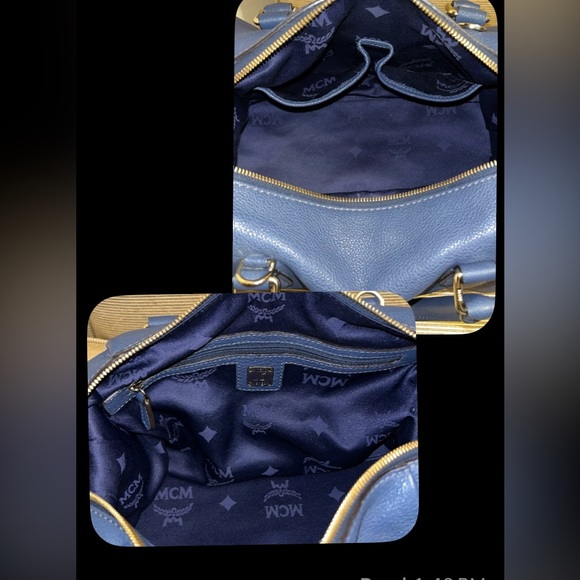 MCM Slate Blue Pebbled Saffiano Leather Satchel - Picture 16 of 17